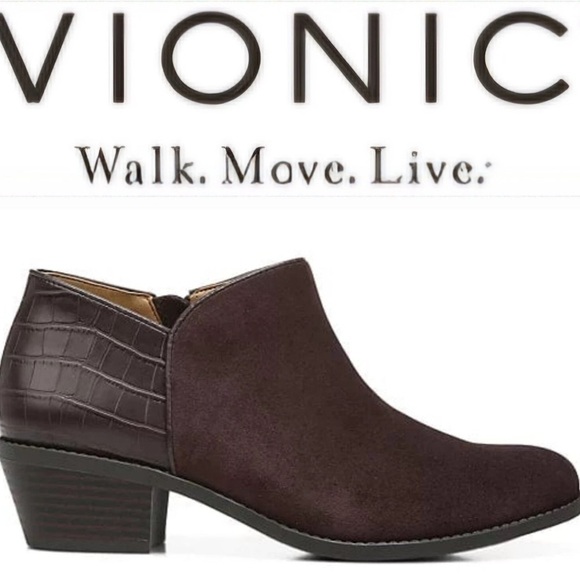 Vionic Shoes - Vionic Marissa Booties | Size 9 | Chocolate Suede & Faux Croc Leather Orthotic